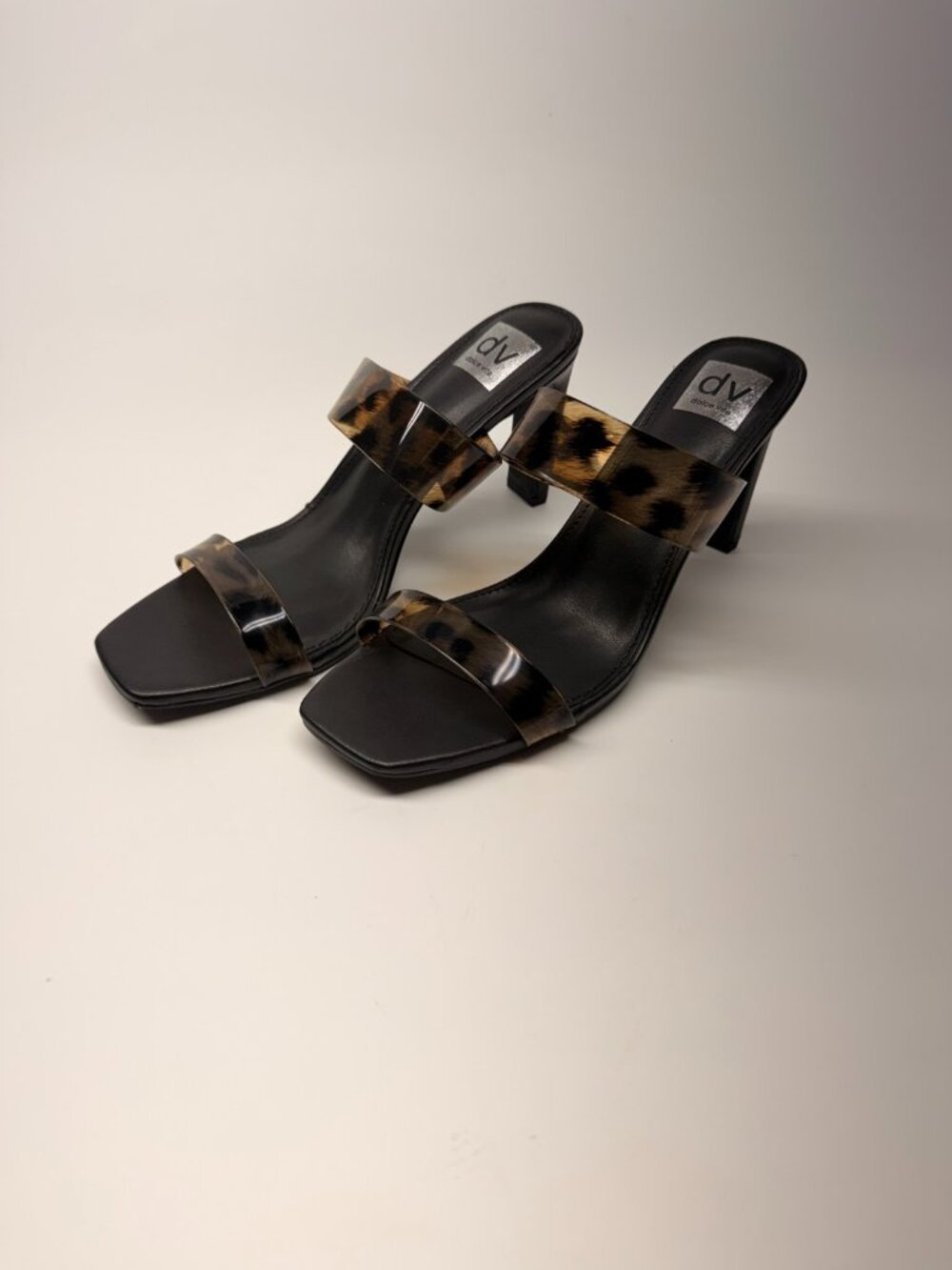 Dolce Vita Womens Sheela Leopard Clear Double Strap Heeled Sandal Sz 9.5